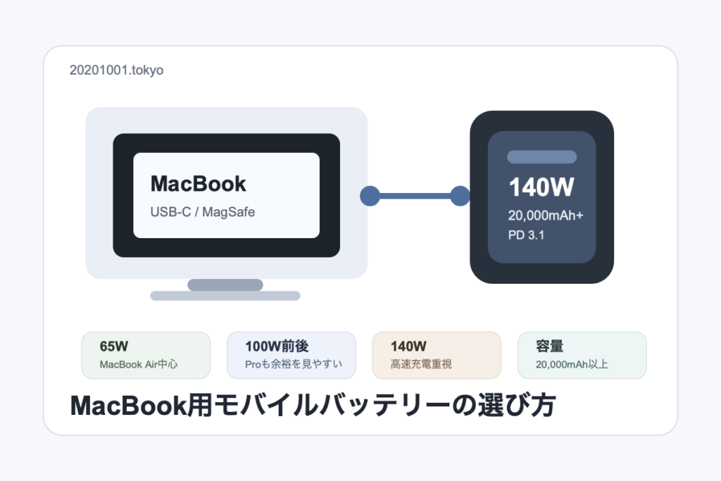 MacBook用モバイルバッテリーは何Wがいい？65W・100W・140Wの選び方の関連イメージ